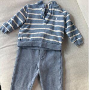 Ralph Lauren Blue Long Sleeve Striped Sweater & Pants Set 12M